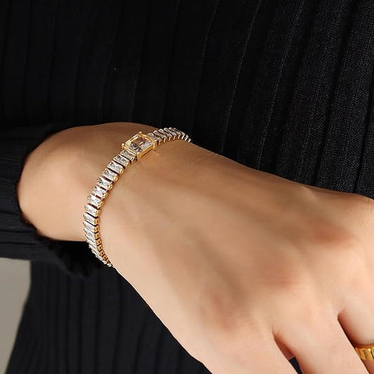 Crystal Chain Link Bracelet 14K Gold
