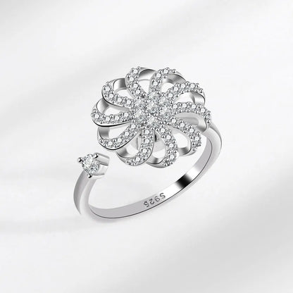 SMJEL Fidget Spinner Ring Anxiety for Women Multiple Crystal Flower Eye Butterfly Animal Ring Rotate Anti Stress Wedding Jewerly