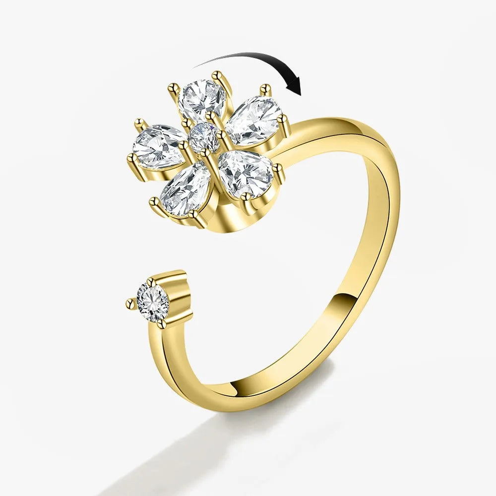 SMJEL Fidget Spinner Ring Anxiety for Women Multiple Crystal Flower Eye Butterfly Animal Ring Rotate Anti Stress Wedding Jewerly