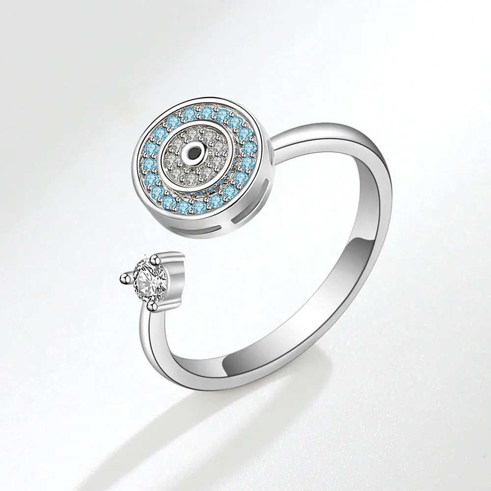 SMJEL Fidget Spinner Ring Anxiety for Women Multiple Crystal Flower Eye Butterfly Animal Ring Rotate Anti Stress Wedding Jewerly