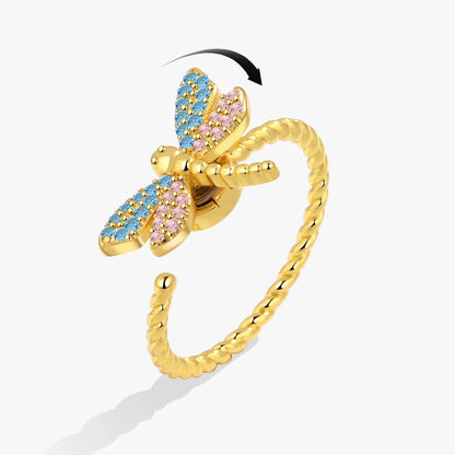 SMJEL Fidget Spinner Ring Anxiety for Women Multiple Crystal Flower Eye Butterfly Animal Ring Rotate Anti Stress Wedding Jewerly