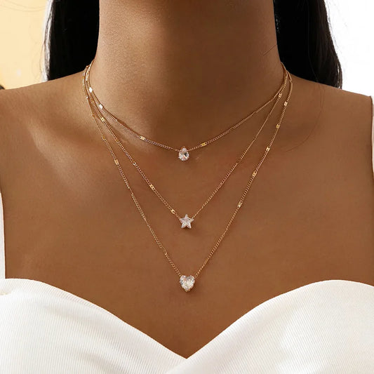 Women's Multi-Layer Necklace with 3 Pendants
