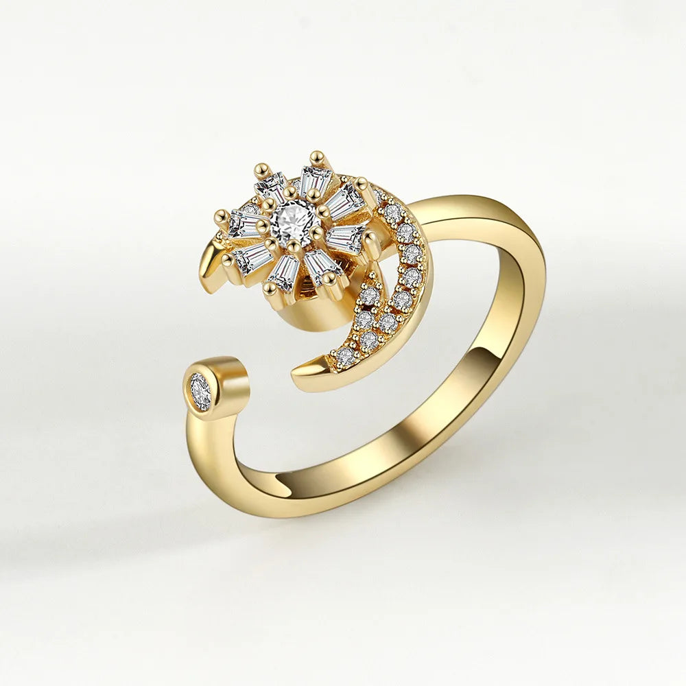 SMJEL Fidget Spinner Ring Anxiety for Women Multiple Crystal Flower Eye Butterfly Animal Ring Rotate Anti Stress Wedding Jewerly