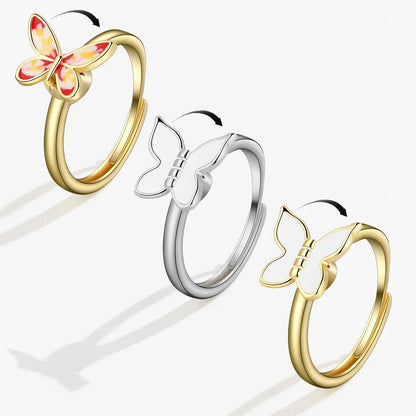 SMJEL Fidget Spinner Ring Anxiety for Women Multiple Crystal Flower Eye Butterfly Animal Ring Rotate Anti Stress Wedding Jewerly